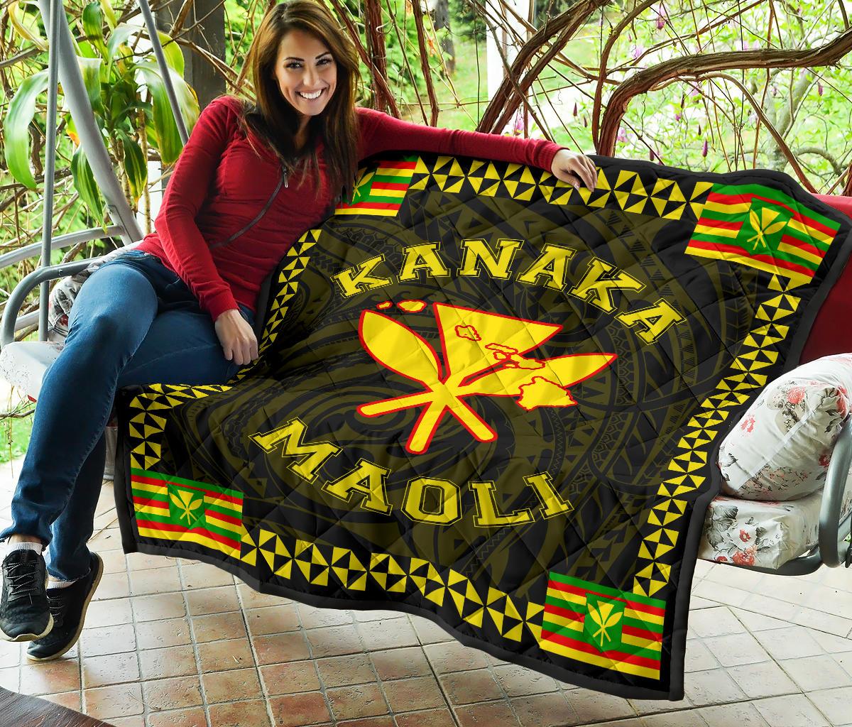 Kanaka Maoli Flag Polynesian Premium Quilt Yellow - Love Style - Polynesian Pride