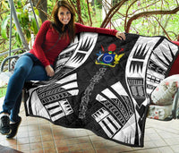 Cook Islands Premium Quilt - Cook Islands Polynesian White Tattoo (Black) - Polynesian Pride