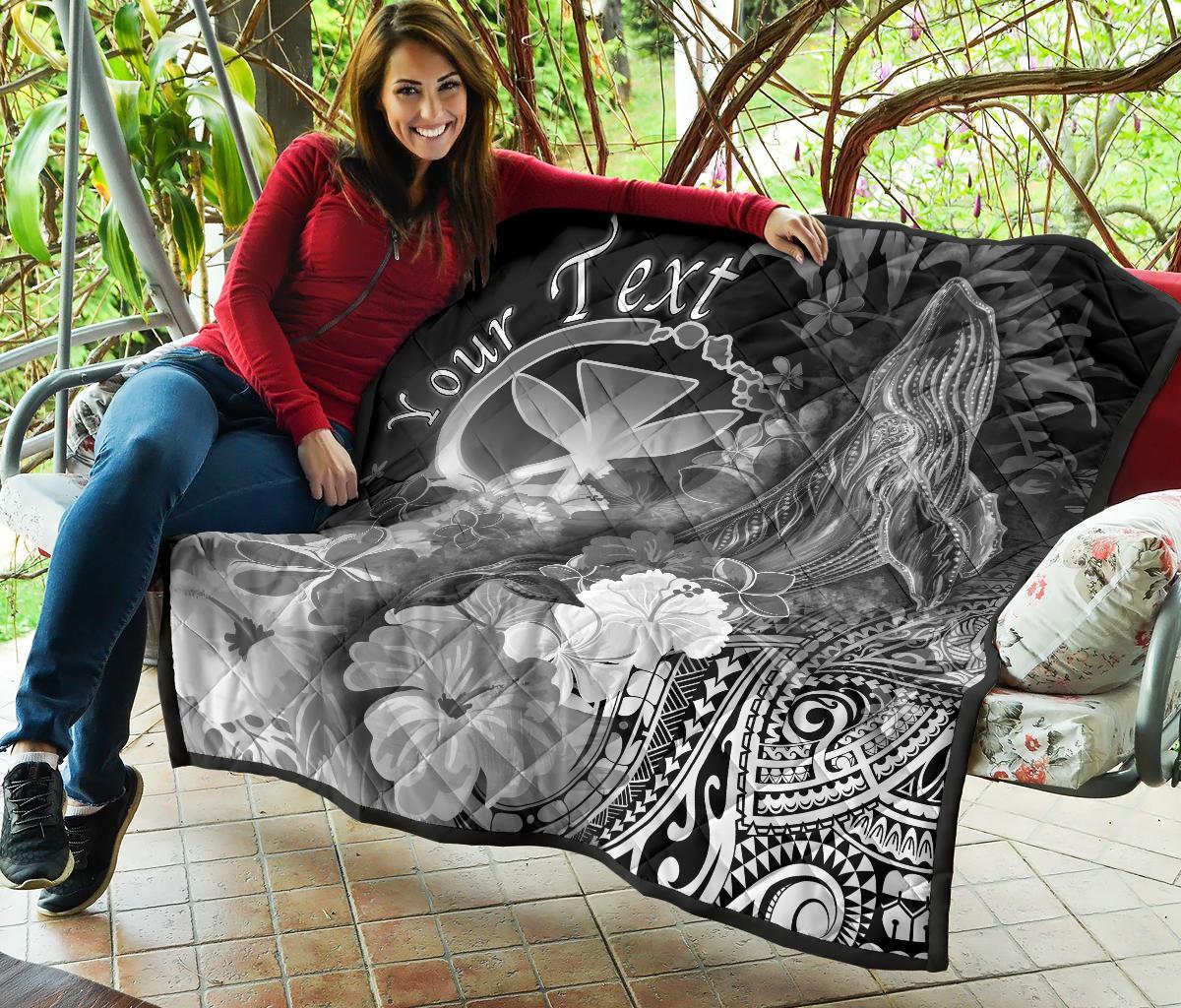 Polynesian Hawaii Custom Personalised Premium Quilt - Kanaka Maoli Humpback Whale with Tropical Flowers (White) - Polynesian Pride