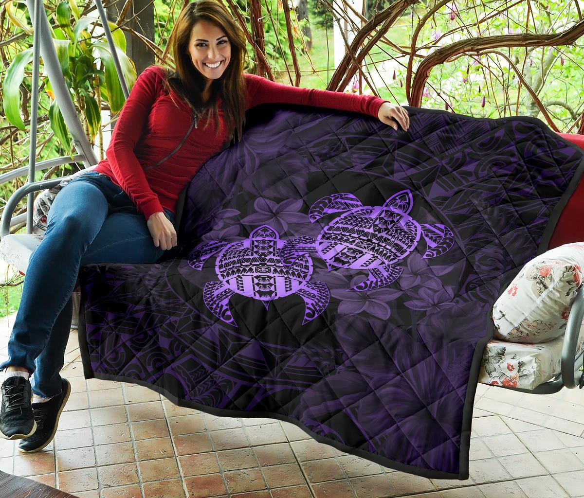 Hawaii Premium Quilt - Turtle Strong Pattern Hibiscus Plumeria Violet AH - Polynesian Pride