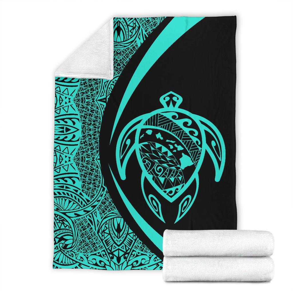 Hawaii Turtle Map Polynesian Premium Blanket - Turquoise - Circle Style - Polynesian Pride