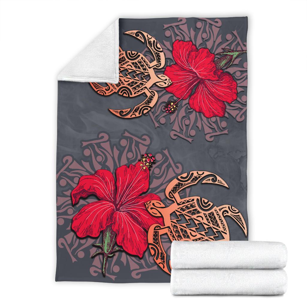 Hawaii Turtle Hibiscus Polynesian Premium Blanket - Khoi Style - AH - Polynesian Pride