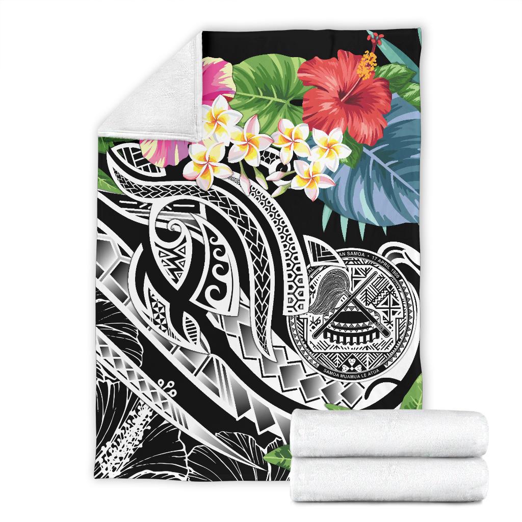 Polynesian American Samoa Premium Blanket - Summer Plumeria (Black) - Polynesian Pride