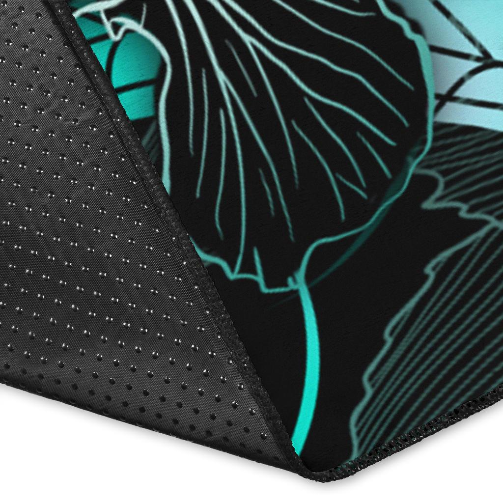 Pohnpei Polynesian Area Rugs - Turtle With Blooming Hibiscus Turquoise - Polynesian Pride