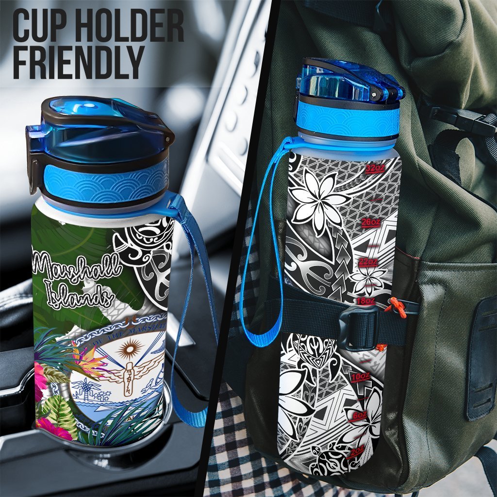 Marshall Islands Hydro Tracking Bottle White - Turtle Plumeria Banana Leaf Crest - Polynesian Pride