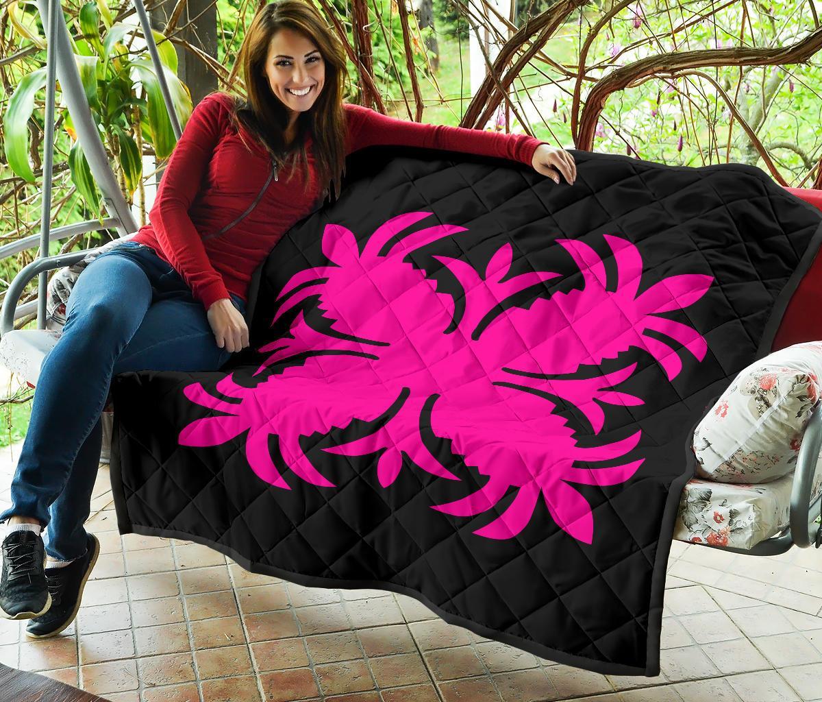 Hawaiian Premium Quilt Royal Pattern - Black And Pink - A2 Style - Polynesian Pride