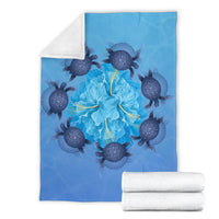 Hawaii Turtle Hibiscus Blue Premium Blanket - Polynesian Pride