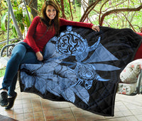 Hawaii Turtle Premium Quilt Polynesian Hibiscus Art Ver 2.0 Blue AH - Polynesian Pride