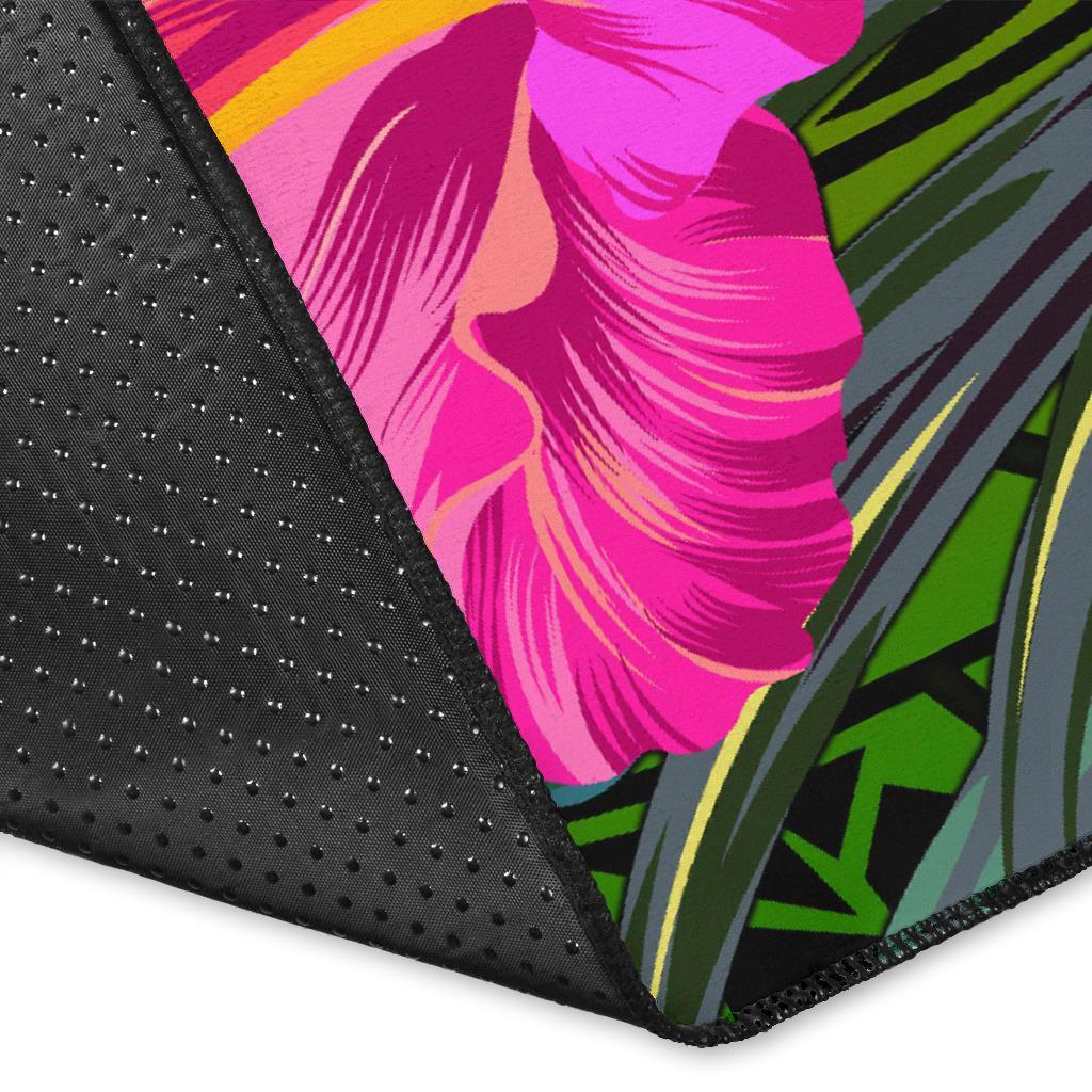 Papua New Guinea Polynesian Area Rug - Hibiscus and Banana Leaves - Polynesian Pride