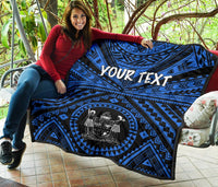 Fiji Personalised Premium Quilt - Fiji Seal With Polynesian Tattoo Style ( Blue) - Polynesian Pride