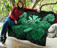 Hawaii Turtle Wave Polynesian Premium Quilt - Hey Style Green - Polynesian Pride