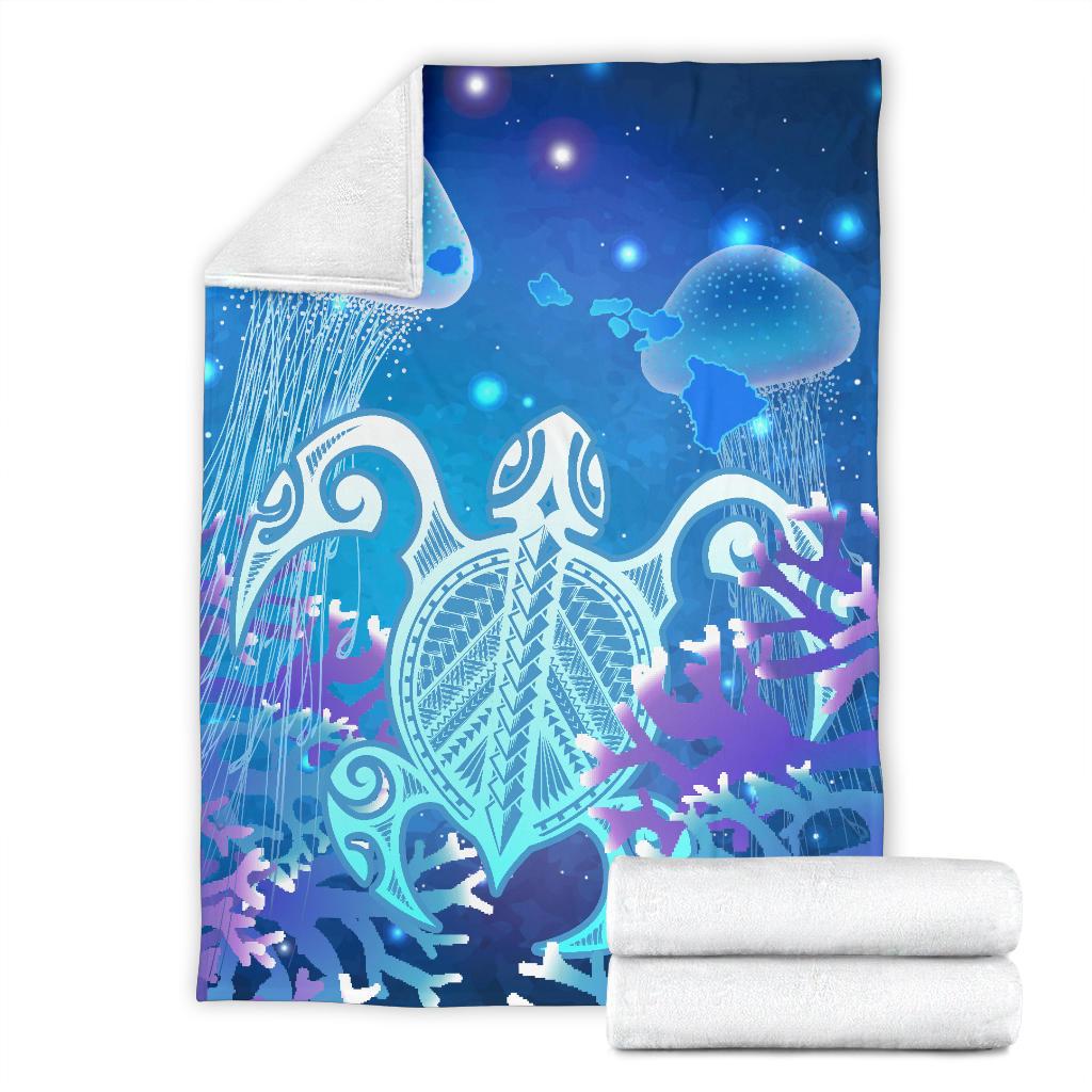 Hawaii Turtle Jellyfish Coral Galaxy Premium Blankets - Polynesian Pride