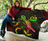 Vanuatu Polynesian Premium Quilt - Turtle With Blooming Hibiscus Reggae - Polynesian Pride