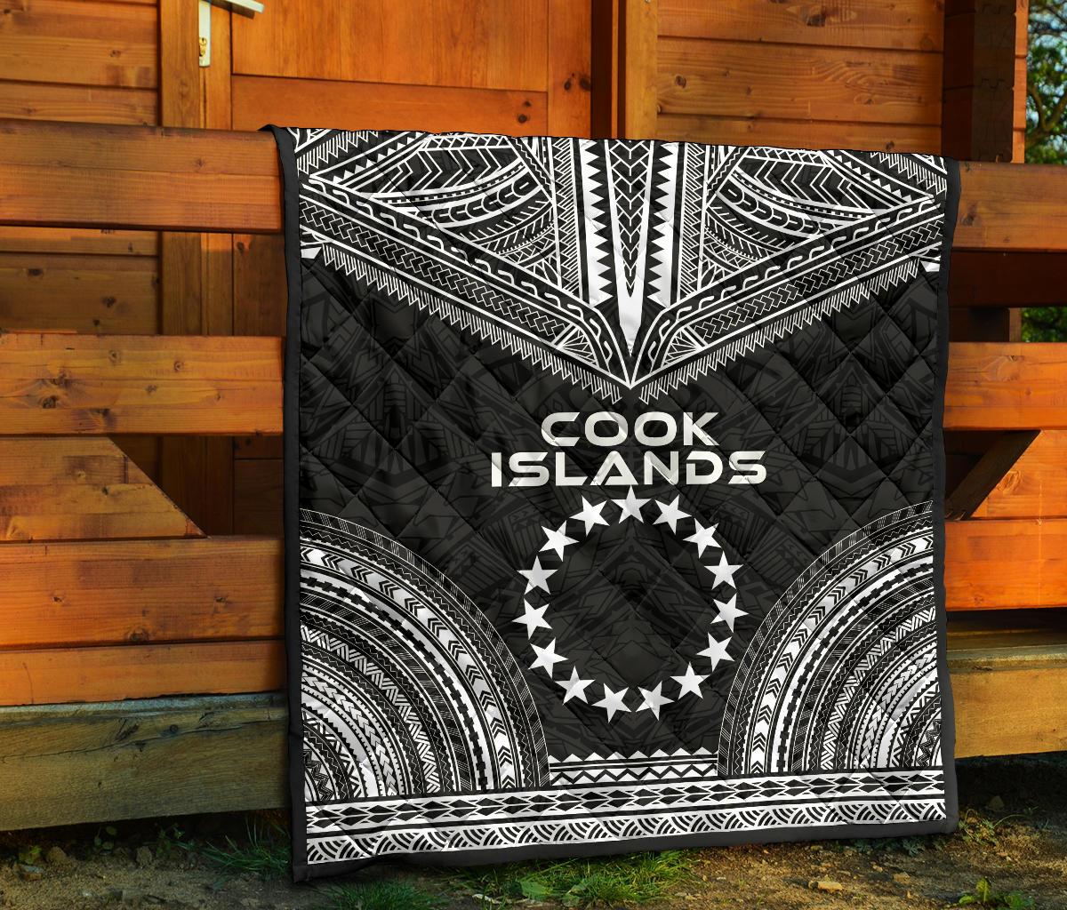 Cook Islands Premium Quilt - Cook Islands Flag Polynesian Chief Black Version - Polynesian Pride