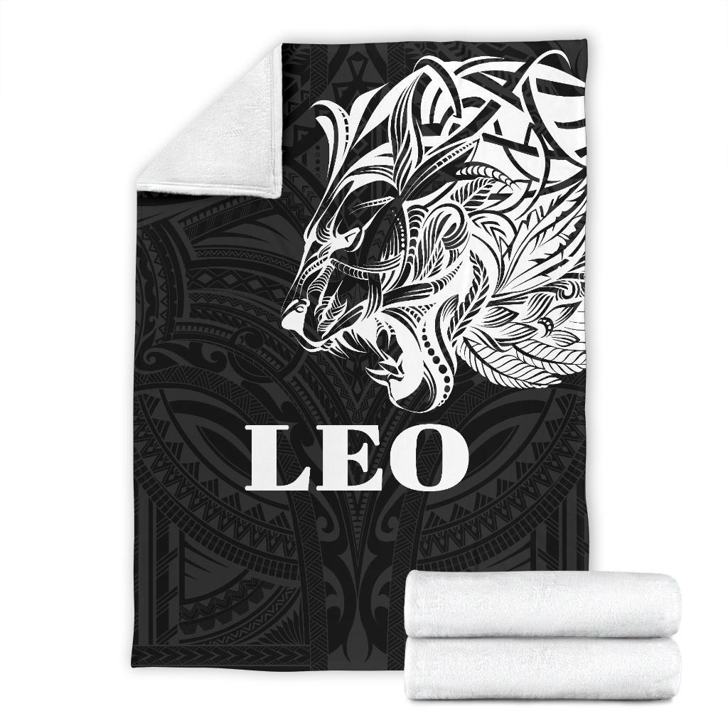 Sun In Leo Zodiac Premium Blanket Polynesian Tattoo Simple - White - Polynesian Pride
