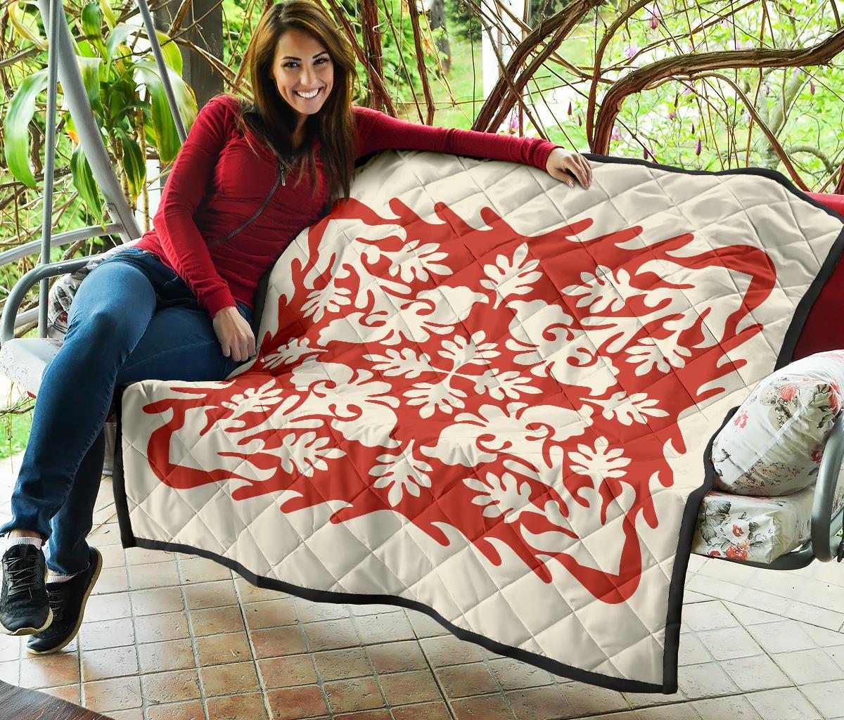 Hawaiian Tropical Pattern Premium Quilt - Red - Argu Style - AH - Polynesian Pride