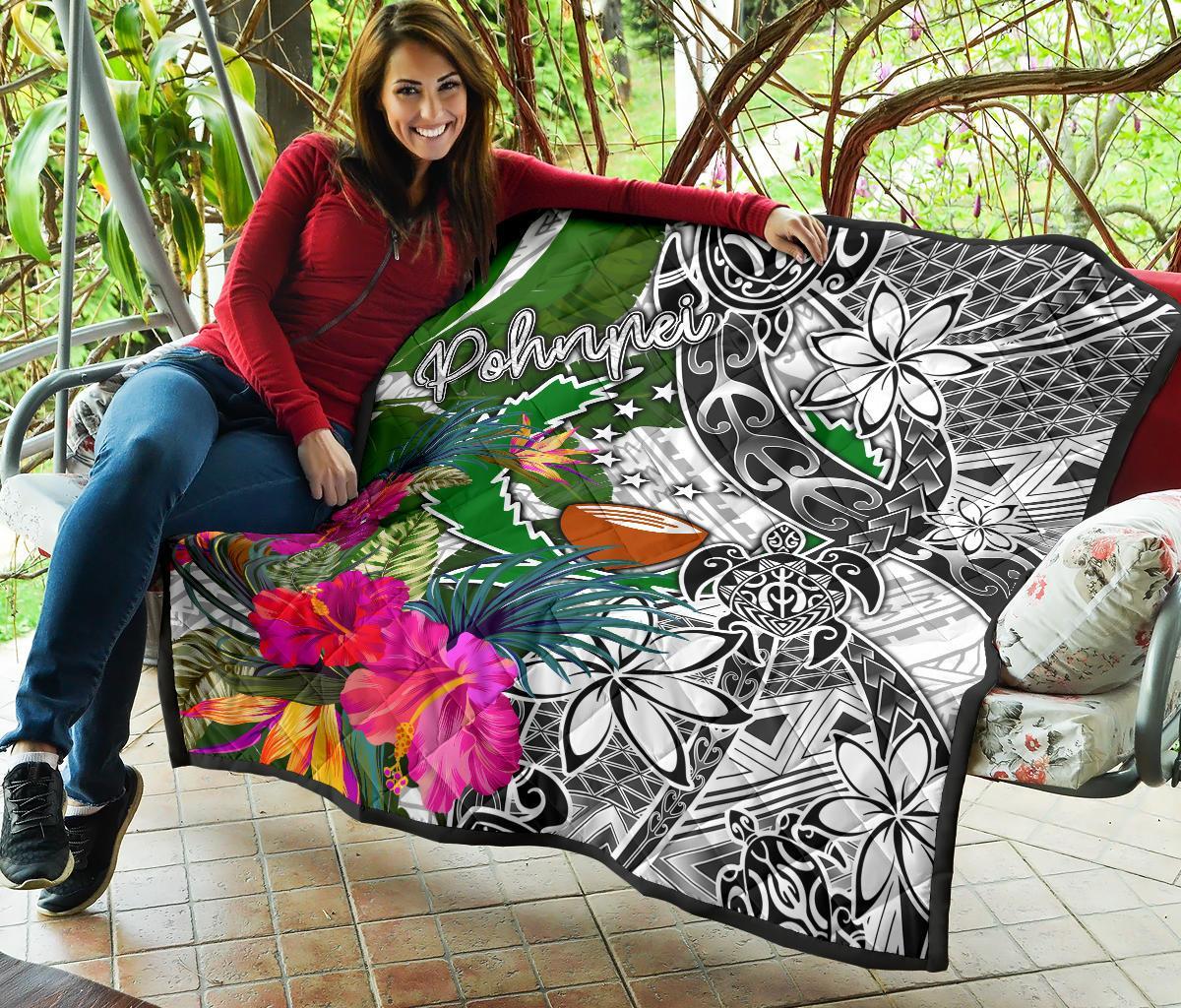 Pohnpei Premium Quilt White - Turtle Plumeria Banana Leaf - Polynesian Pride