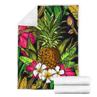 Hawaii Tropical Flowers Pineapple Premium Blanket White - Polynesian Pride