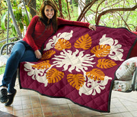 Hawaiian Tropical Pattern Premium Quilt - Burgundy - Argu Style - AH - Polynesian Pride