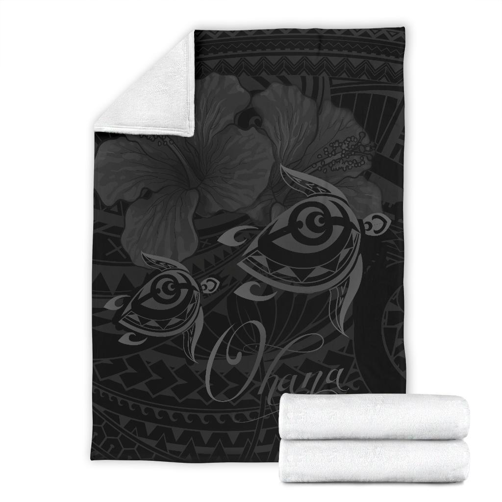 Hawaii Turtle Ohana Hibiscus Poly Premium Blanket - Gray - Polynesian Pride