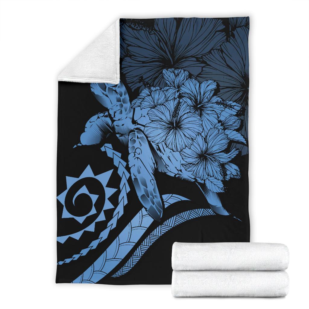 Hawaii Turtle Hibiscus Polynesian Vintage Premium Blanket - Pastel Blue - Polynesian Pride