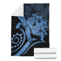 Hawaii Turtle Hibiscus Polynesian Vintage Premium Blanket - Pastel Blue - Polynesian Pride