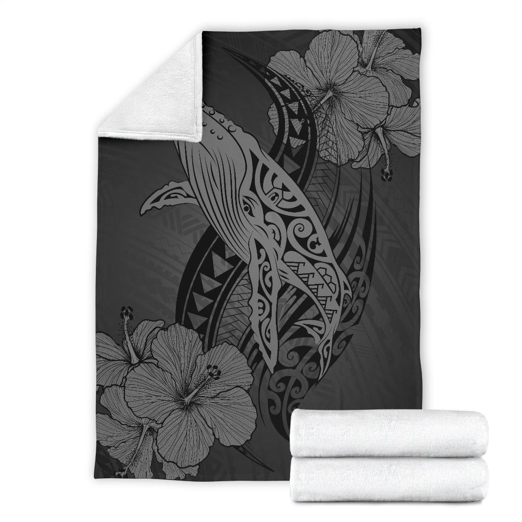 Hawaii Whale Swim Poly Gray Premium Blanket - Polynesian Pride