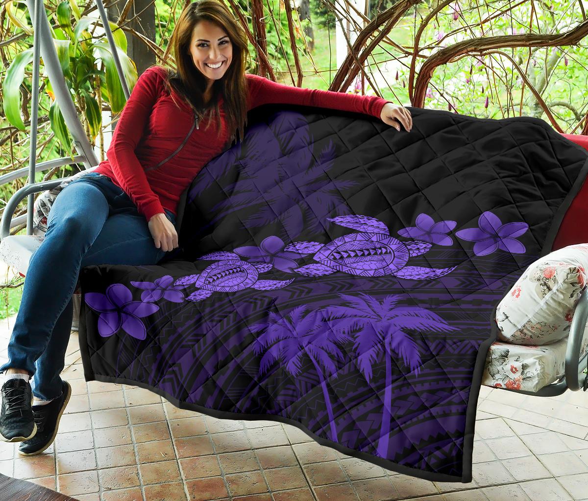 Hawaii Turtle Plumeria Coconut Tree Polynesian Premium Quilt - Purple - Polynesian Pride