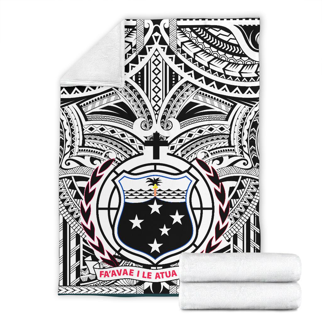 Samoa Premium Blanket - Samoa Coat Of Arm, Polynesian Tattoo White And Black - Polynesian Pride