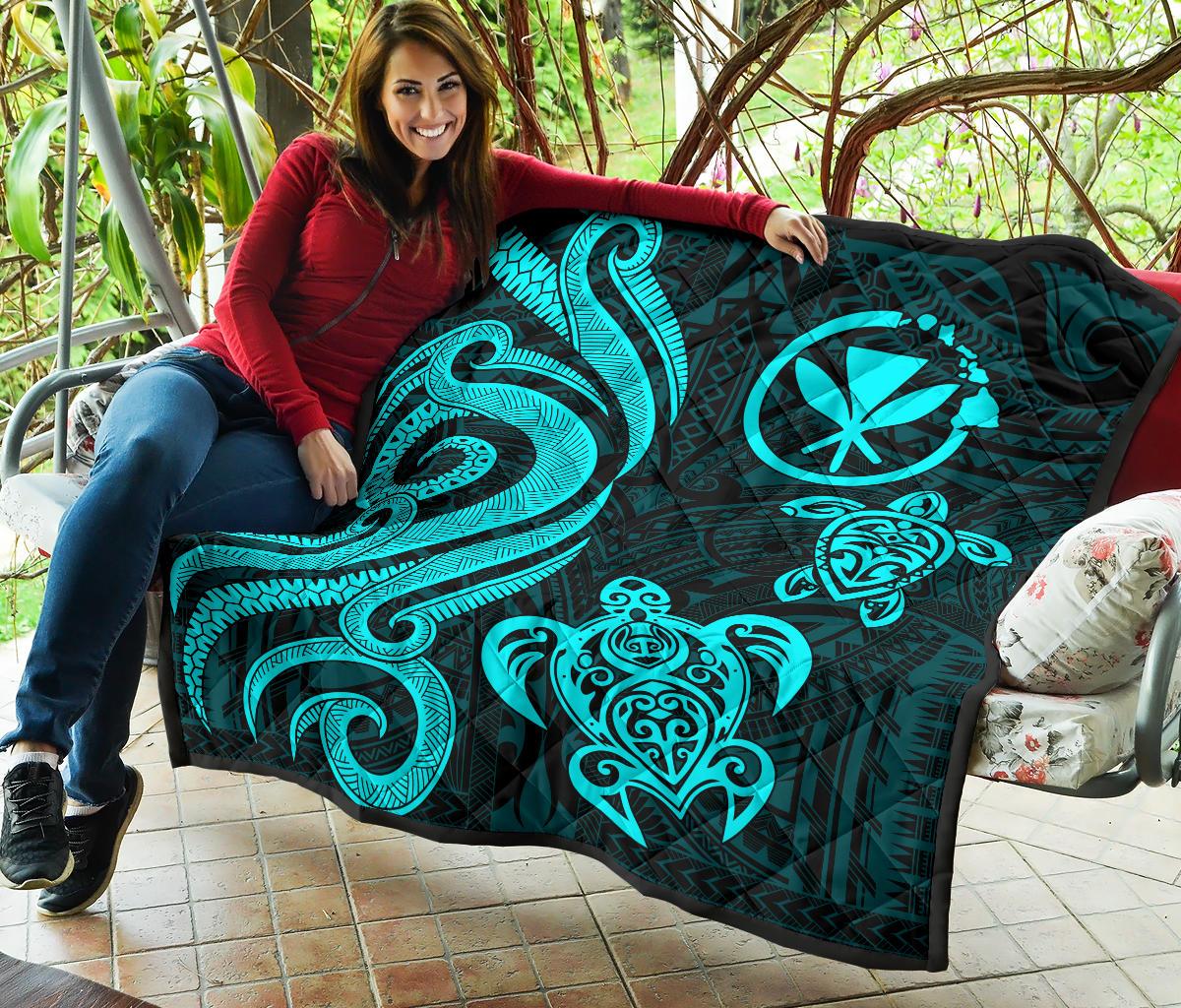 Hawaii Premium Quilt - Turquoise Tentacle Turtle - Polynesian Pride