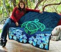 Hawaii Turtle Hibiscus Premium Quilt - Choco Style - Polynesian Pride