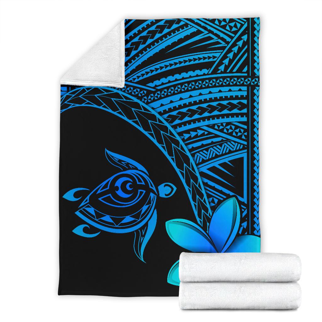 Hawaii Premium Blanket - Hawaii Turtle Plumeria Blue - Polynesian Pride