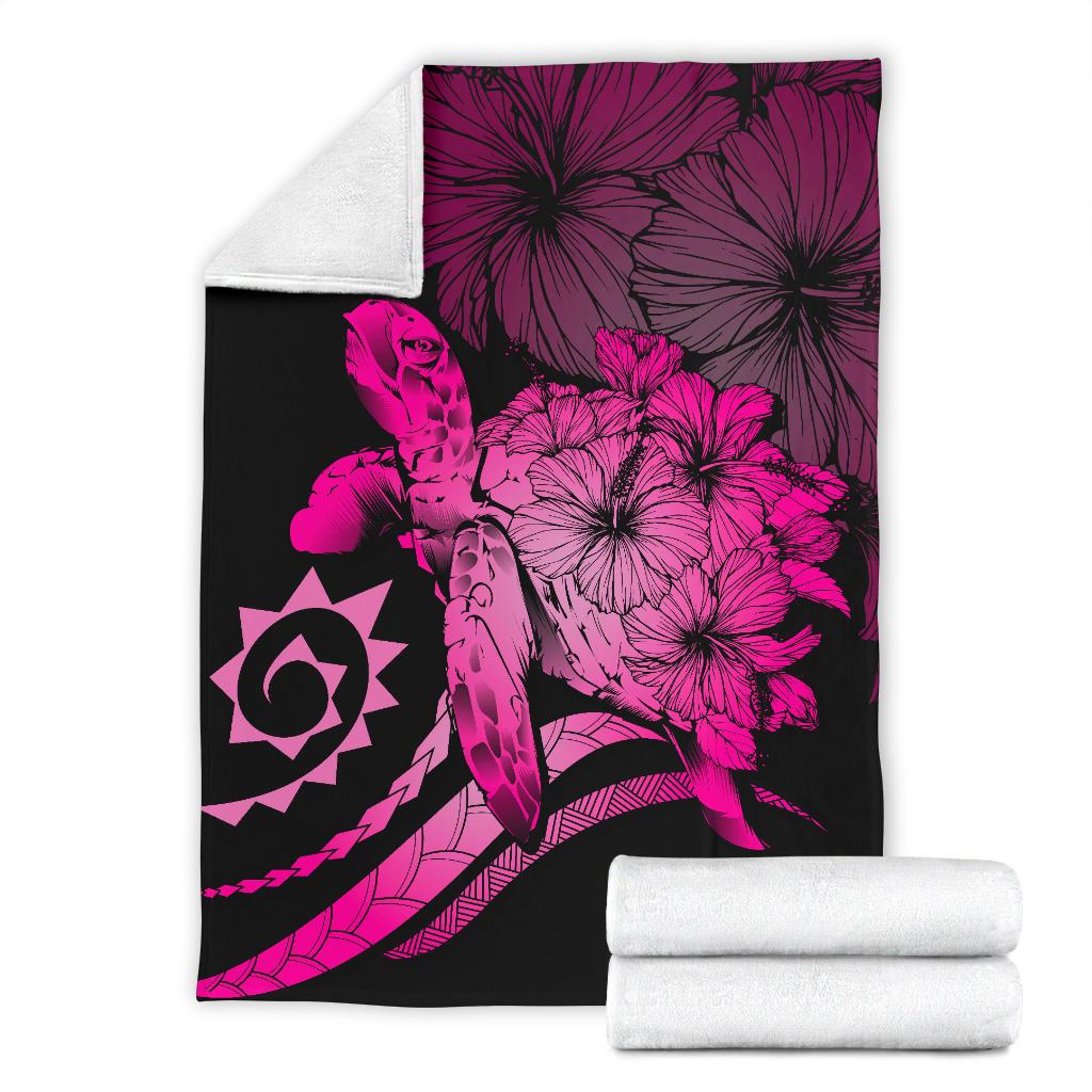 Hawaii Turtle Hibiscus Polynesian Vintage Premium Blanket - Pink - Polynesian Pride