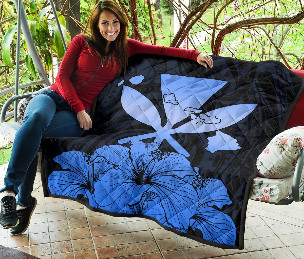 Hawaiian Kanaka Premium Quilt Hibiscus Polynesian Love Blue - Polynesian Pride