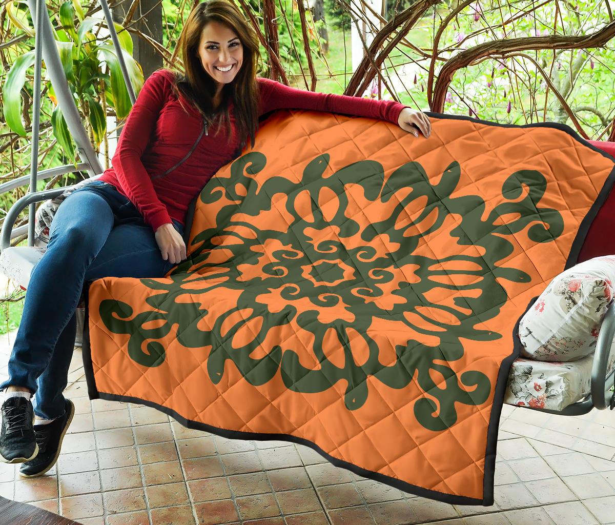 Hawaiian Quilt Turtle Pattern New Orange Premium Quilt - Skin Style - AH - Polynesian Pride