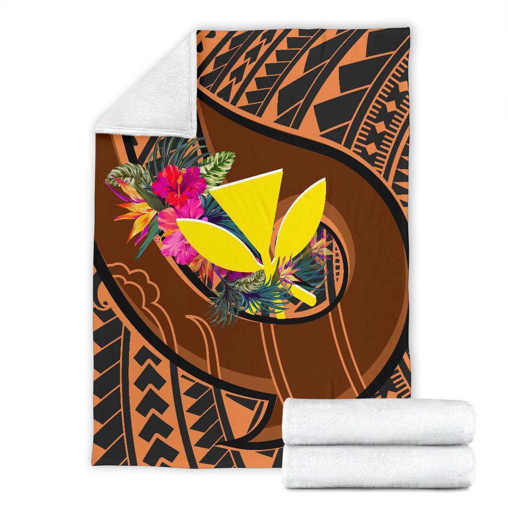 Hawaii Kanaka Maoli Premium Blanket - Polynesian Hook And Hibiscus - Polynesian Pride