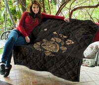 Hawaii Turtle Hibicus Map Premium Quilt - Gold - Polynesian Pride