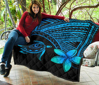 Hawaii Quilt - Hawaii Turtle Plumeria Quilt Blue - Polynesian Pride