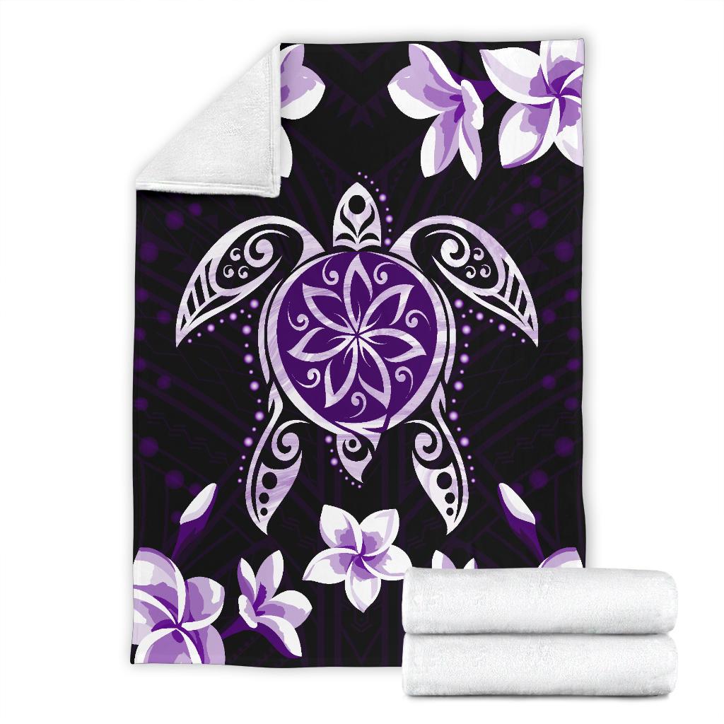 Hawaiian Violet Turtle Plumeria Blanket White - Polynesian Pride