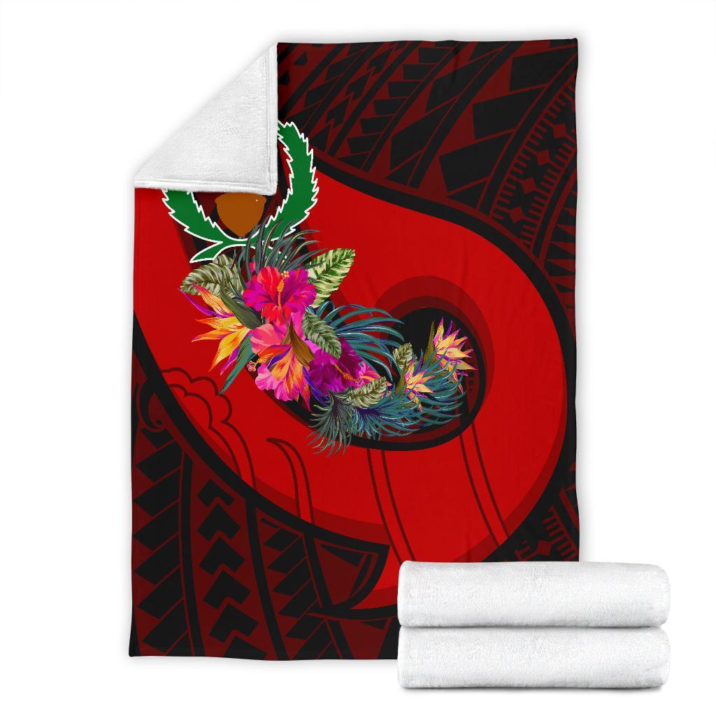 Pohnpei Premium Blanket - Polynesian Hook And Hibiscus (Red) - Polynesian Pride