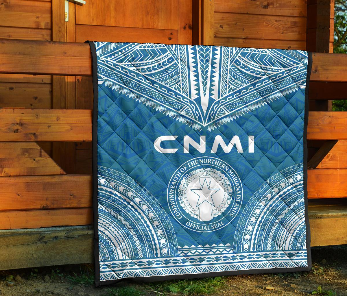 Northern Mariana Islands Premium Quilt - CNMI Seal Polynesian Chief Light Blue Version - Polynesian Pride