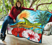 Hawaii Turtle Sea Hibiscus Premium Quilt - Sun Style - Polynesian Pride
