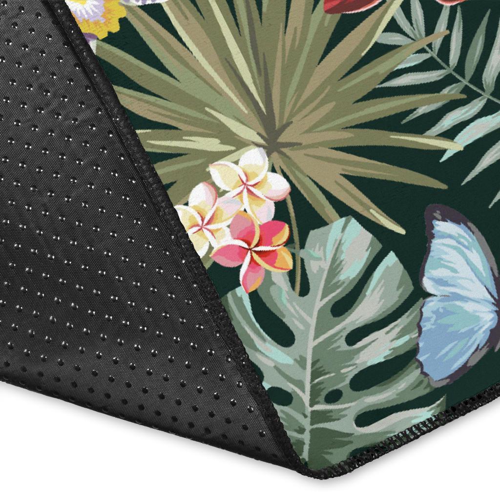 Tropical Plumeria Pattern With Palm Leaves Rug - Polynesian Pride