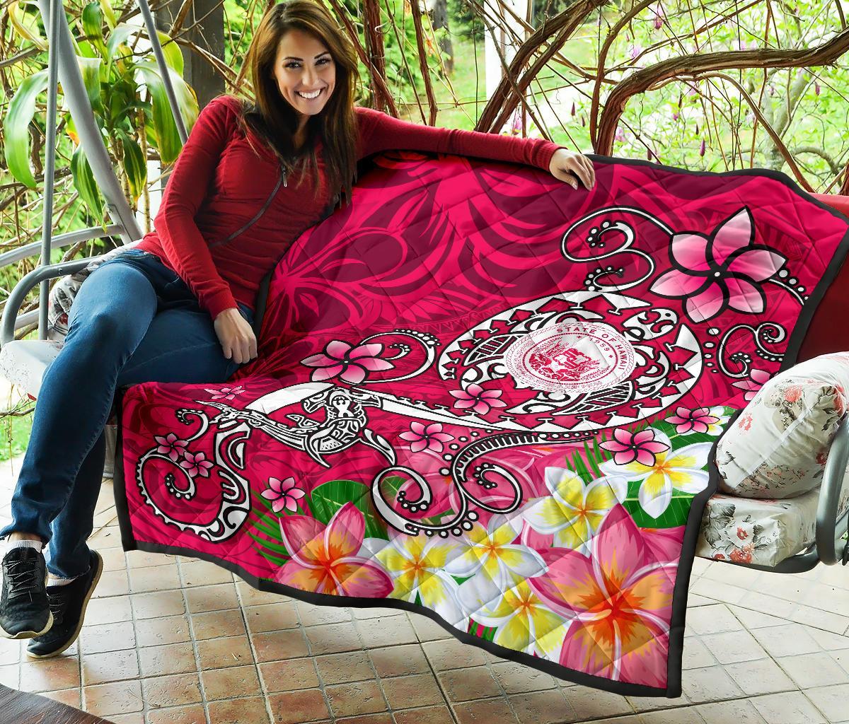 Hawaii Polynesian Premium Quilt - Hawaii Seal With Turtle Plumeria (Pink) - Polynesian Pride