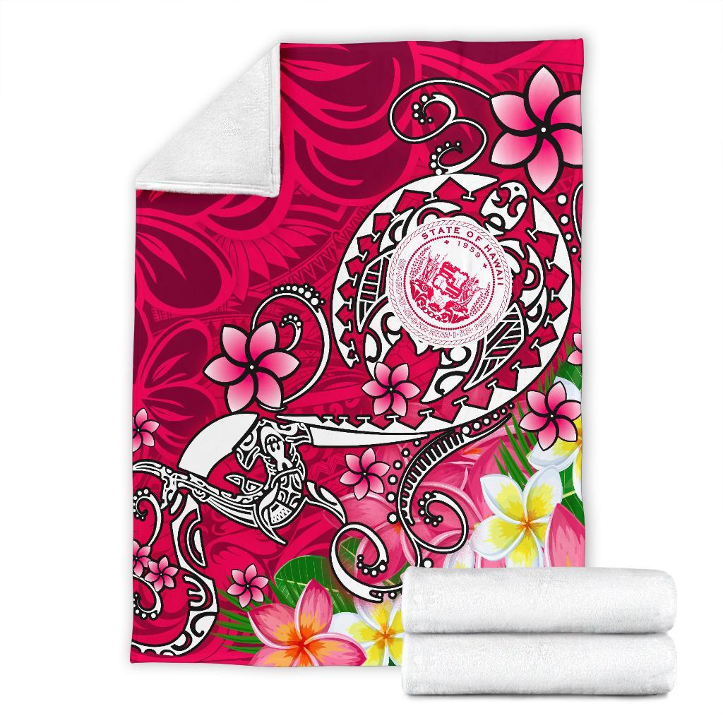 Hawaii Polynesian Premium Blanket - Hawaii Seal With Turtle Plumeria (Pink) - Polynesian Pride