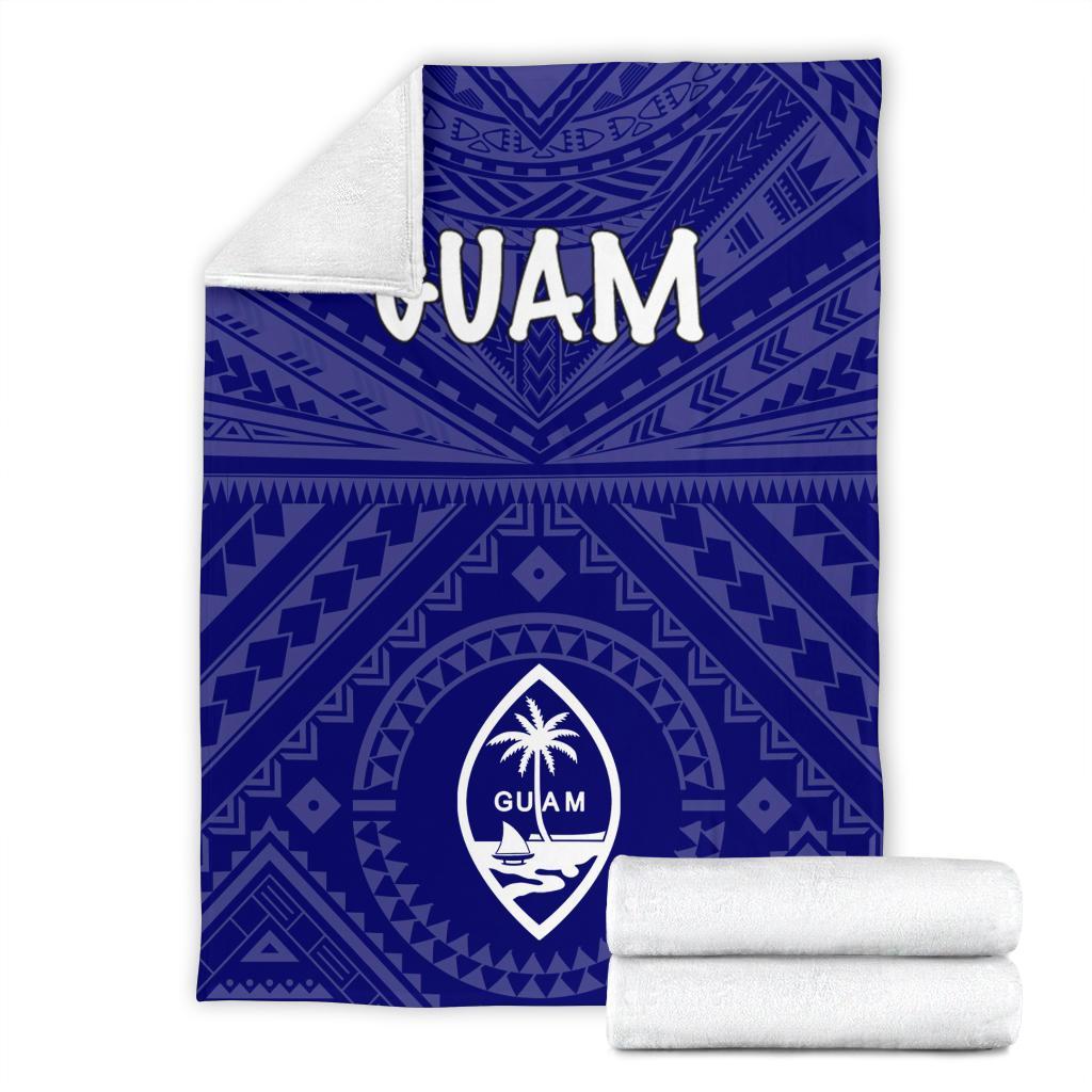 Guam Premium Blanket - Guam Seal With Polynesian Tattoo Style (Blue) - Polynesian Pride