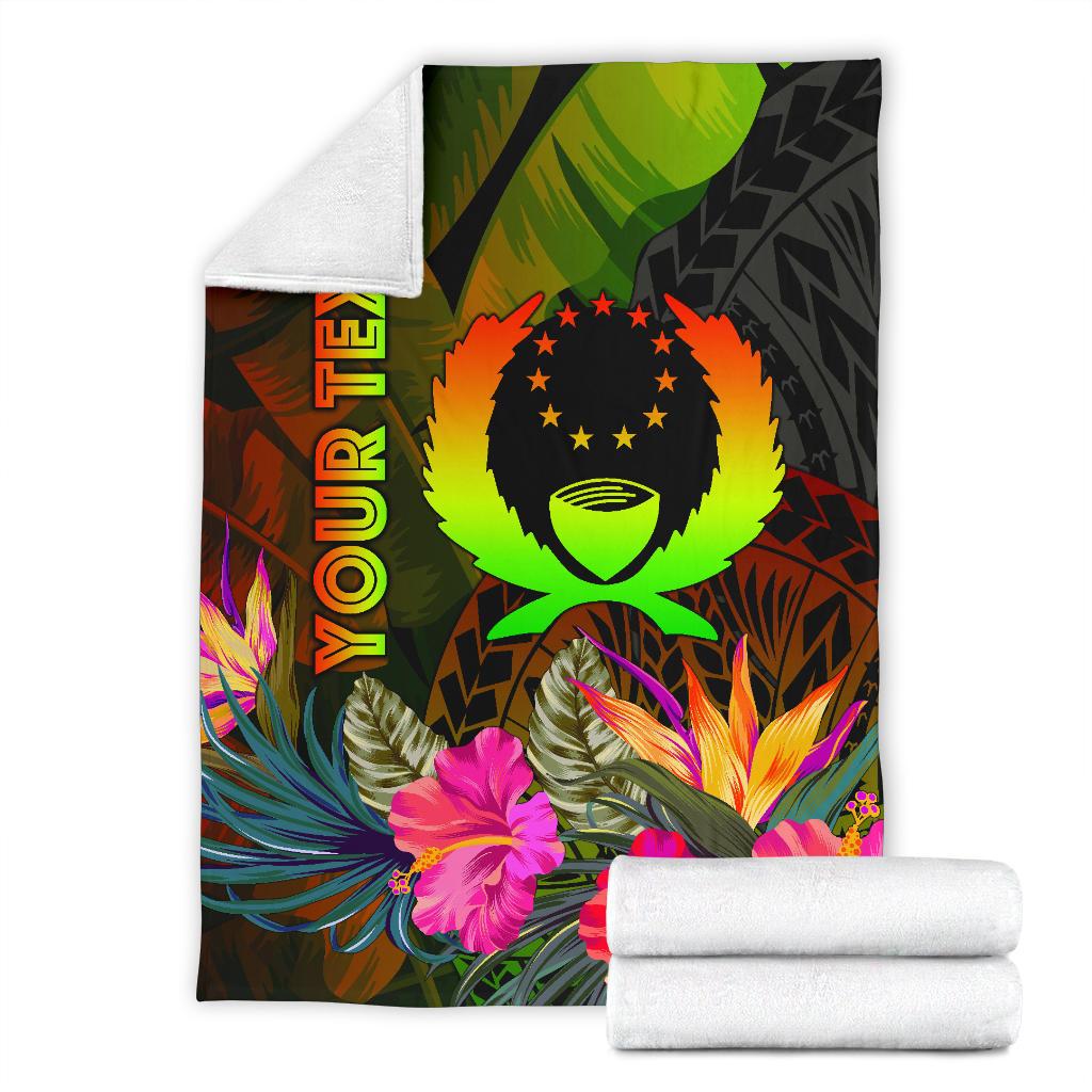 Pohnpei Polynesian Personalised Premium Blanket - Hibiscus and Banana Leaves - Polynesian Pride