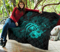 Hawaii Hibiscus Premium Quilt - Harold Turtle - Turquoise - Polynesian Pride