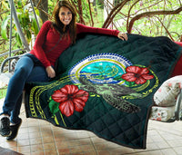 Federated States of Micronesia Premium Quilt - Green Turtle Hibiscus - Polynesian Pride