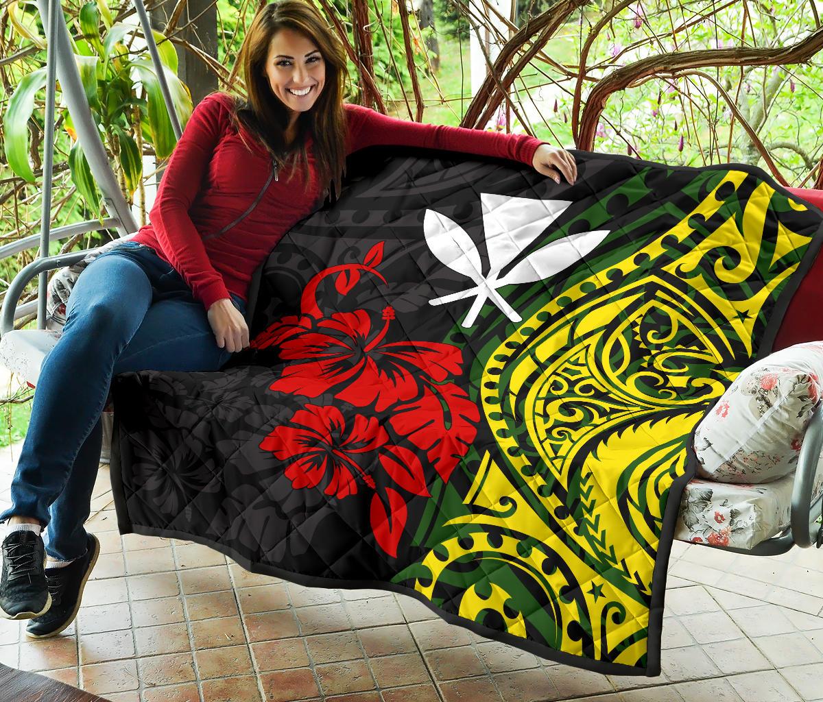 Hawaii Premium Quilt - Kanaka Maoli Hibiscus Flowers - Polynesian Pride